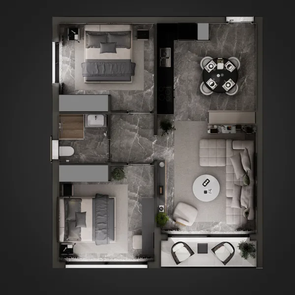 Žaliasis horizontas – 2+1 apartamenty z ogrodem, Cypr Północny. Wizualizacja typu mieszkania