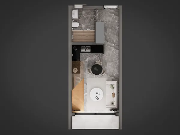 Žaliasis horizontas – 1+1 loft tipo apartamentai, Šiaurės Kipras. Būsto tipo vizualizacija