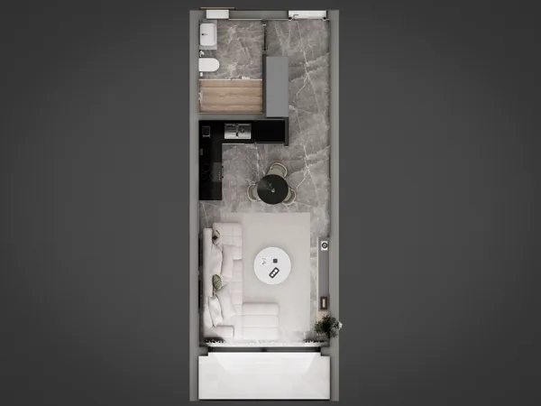 Žaliasis horizontas – Studijos tipo apartamentai, Šiaurės Kipras. Būsto tipo vizualizacija